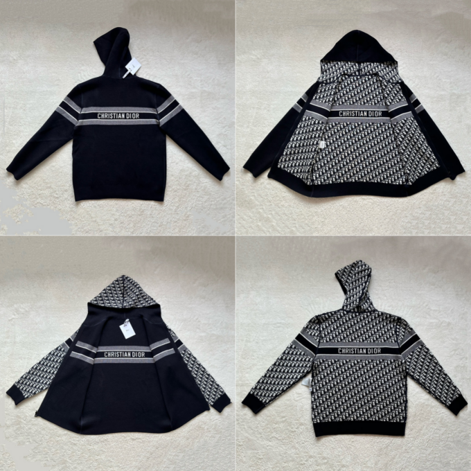 dior oblique jacquard reversible cashmere zip-up hoodie
